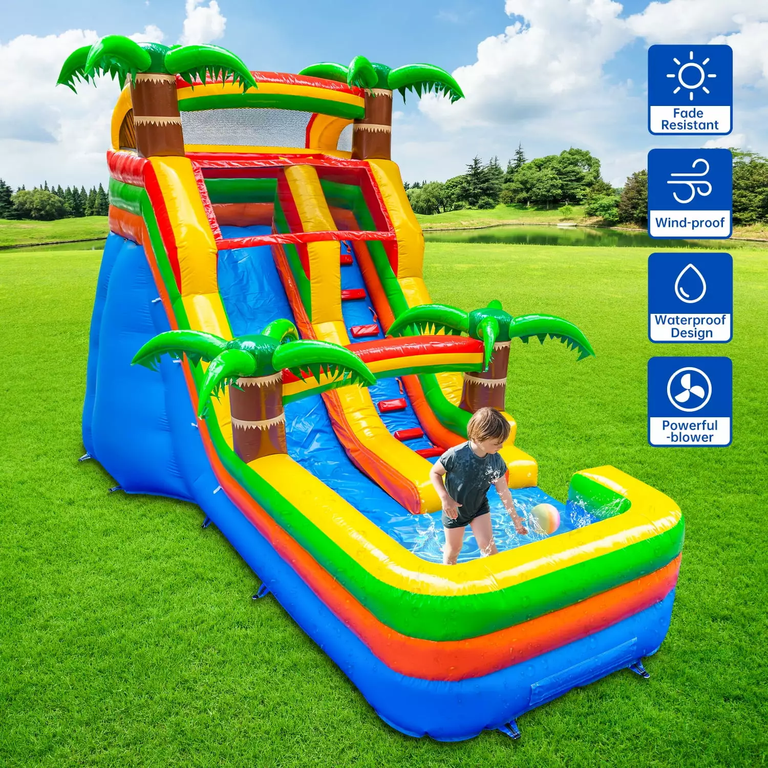 Water Inflat GOOSH 14 ft x 21 ft Inflatable Water Slide with Air Blower. Blow Up ...