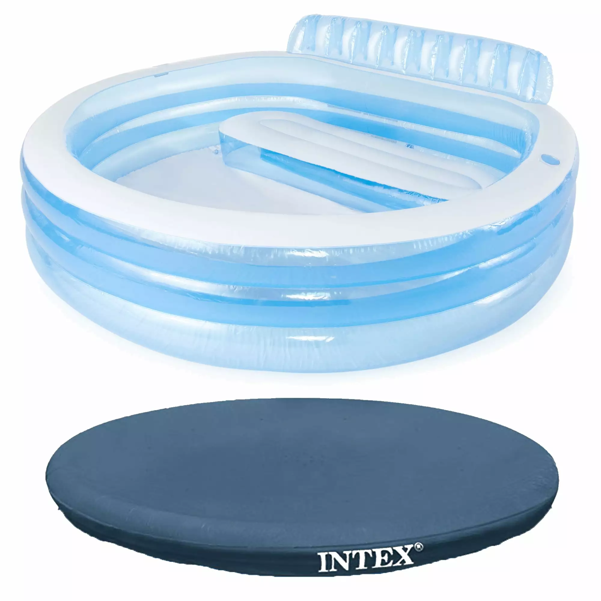 Intex Swim Center Round Inflatable Outdoor Lounge Pool with Pool Cover ...